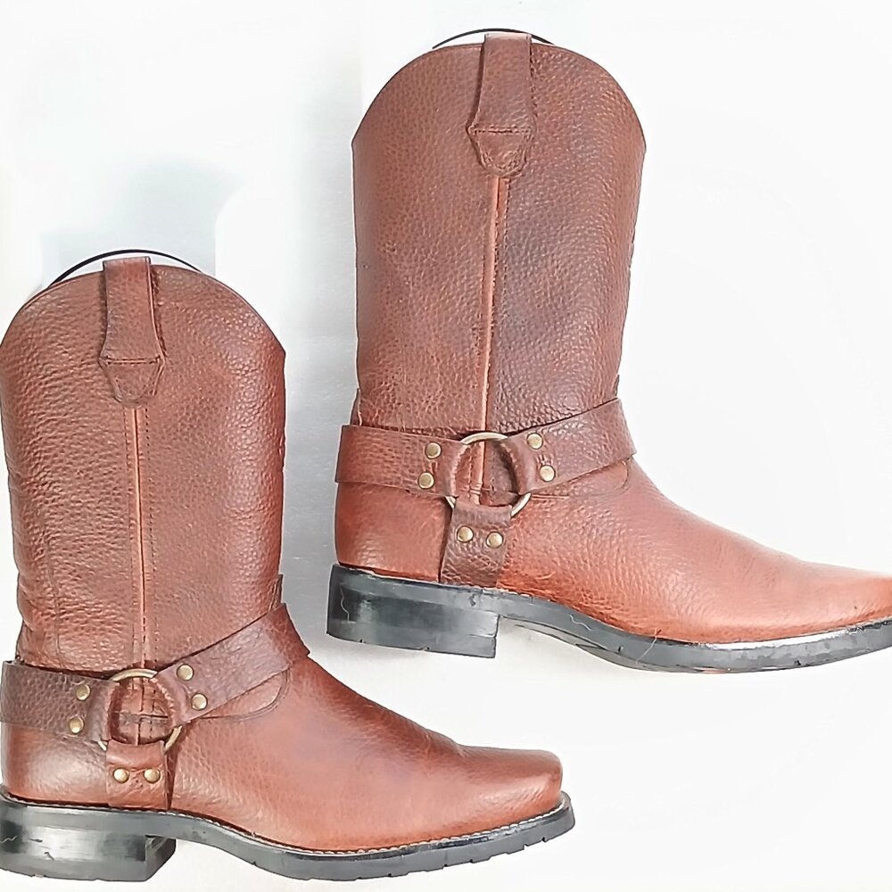 Durango Men’s Brown Leather Cowboy Boots Size 9EE Square Toe Harness
